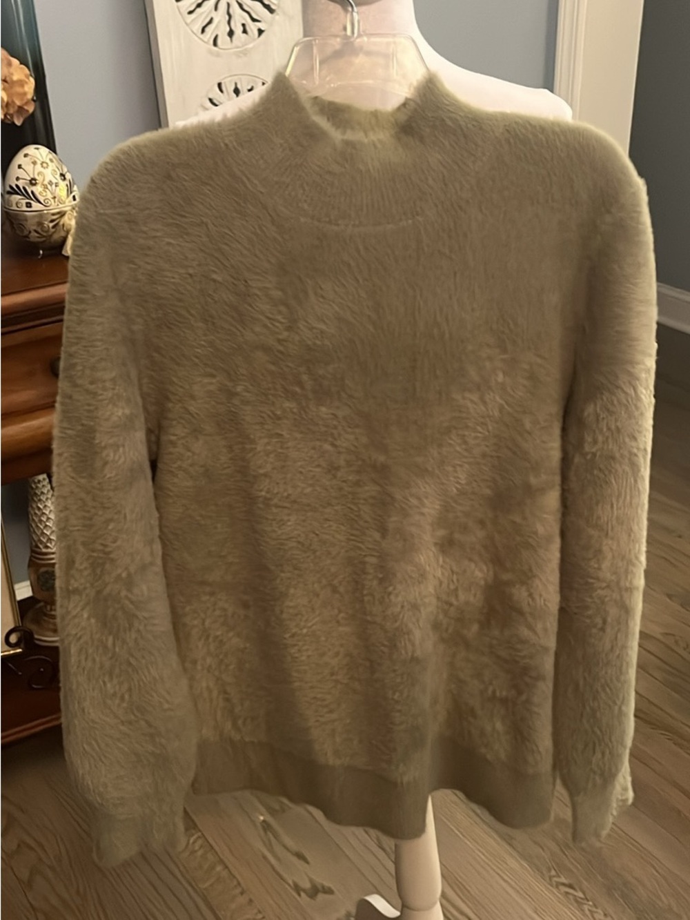 Bailey 44 Faux-Fur Turtleneck Sweater in Sage Green